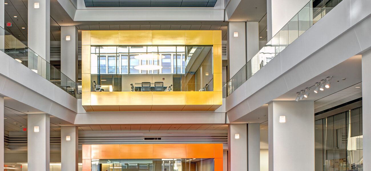 Cantilevered Conference Rooms Overlooking Atrium