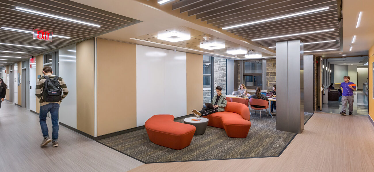 Upper floor Student Common Space at the intersection of the IDC and Pfahler Hall