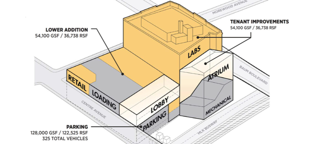 Architect's drawing showing which parts of the structure are original and which are additions