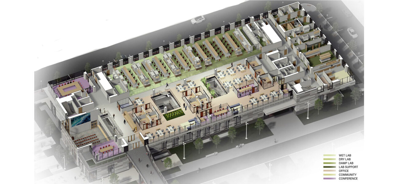 Drawing shows where the different lab modules are located on one floor.