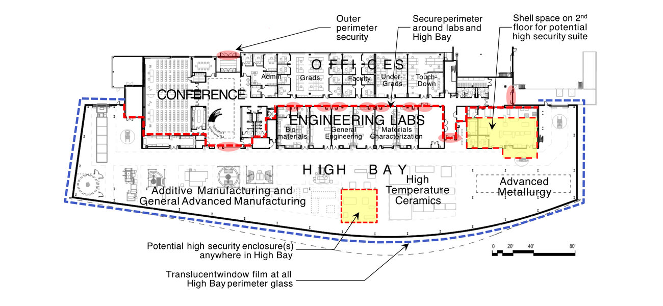 Diagram showing where each lab space is located on one floor of a building.