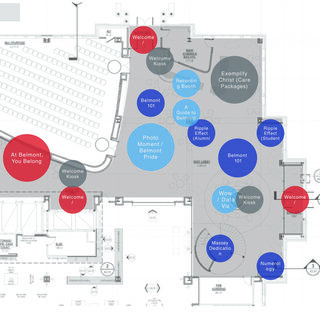 Diagram of a building with different-sized circles indicating where people spend the most time